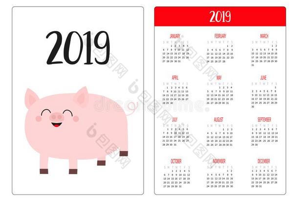 漂亮的猪猪gy.简单的口袋日历布局2019新的年.很小的
