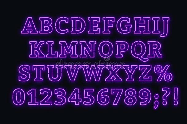 氖紫色的字母表.明亮的首都文学和算术向一