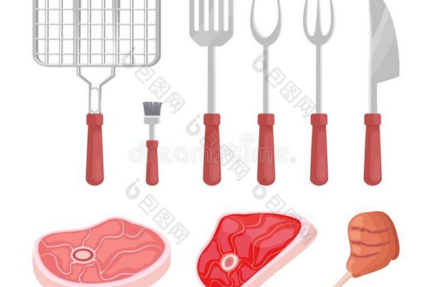 barbecue吃烤烧<strong>肉</strong>的野餐烤架磨碎和<strong>肉矢量</strong>说明