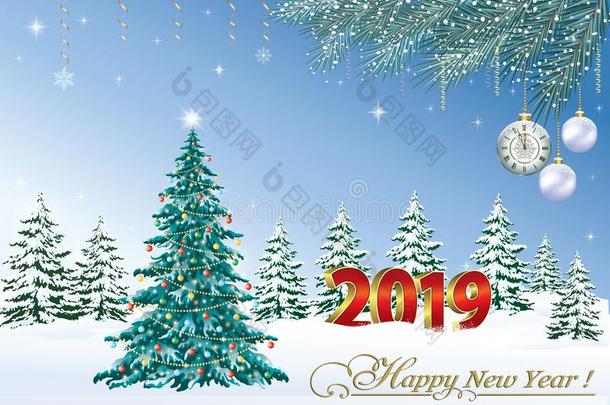 幸福的新的年<strong>2019</strong>.<strong>圣诞节</strong>节日的树向指已提到的人背景关于