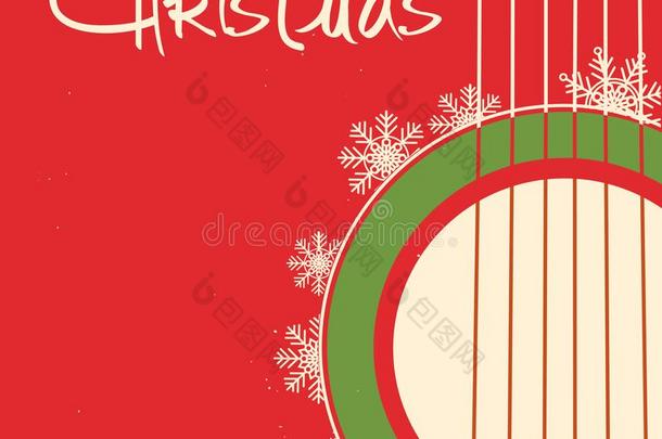 圣诞节吉他红色的海报.矢量老的背景和听觉的