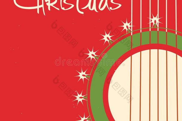 圣诞节吉他背景.矢量老的海报和听觉的guitar吉他