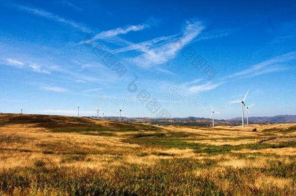 风涡轮机向多丘陵的广阔的区域创造能量