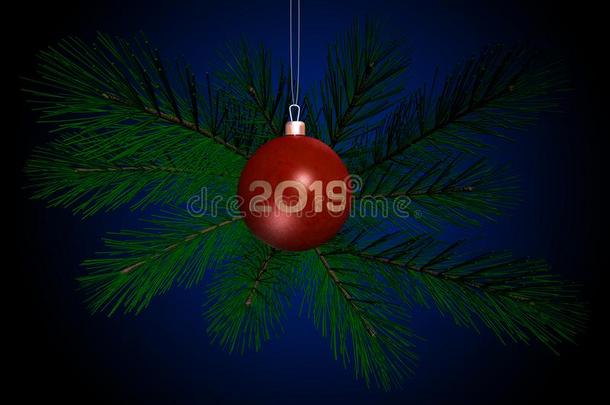 新的年2019.圣诞节树树枝和玩具