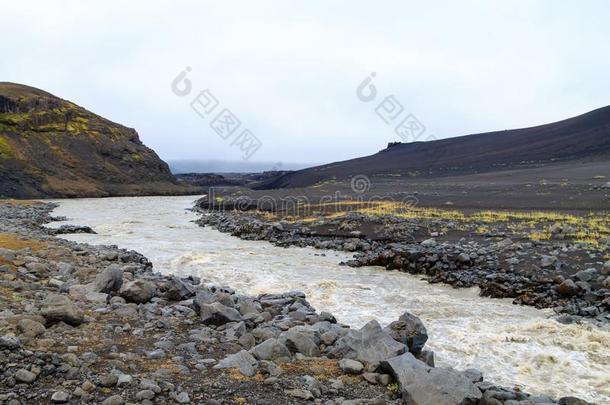 无人的风景从阿斯恰火山口喷火山口地区,冰岛