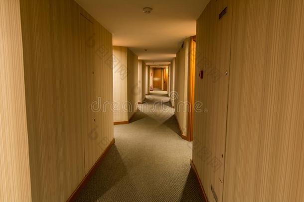 一旅馆走廊和木制的质地墙