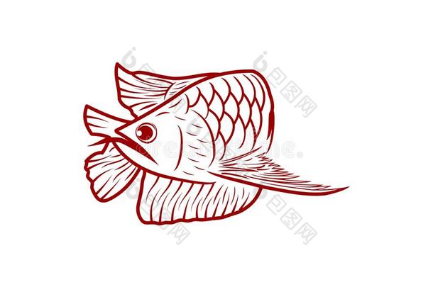 红色的金龙鱼鱼,单声道的线条标识阴谋灵感隔离的向
