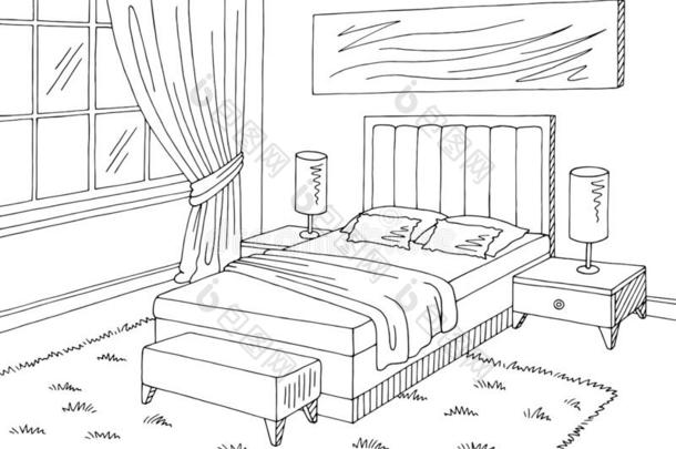 卧室图解的黑的白色的家内部草图说明Venezuela委内瑞拉