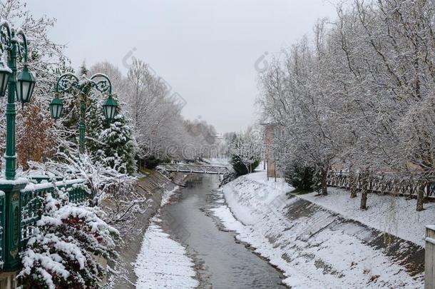 冬风景,小的河向指已提到的人公众的公园