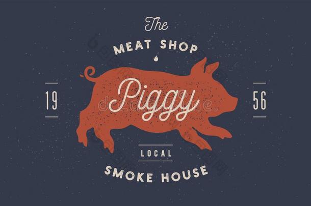 小猪,猪,猪肉.酿酒的标签,标识,张贴物,海报为肉