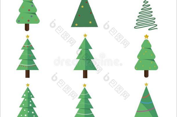 收集关于圣诞节树现代的平的设计aux.能够是印刷的