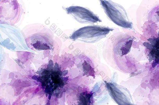 紫色的花<strong>水彩背景矢量</strong>.微妙的盛开的英语字母表的第6个字母