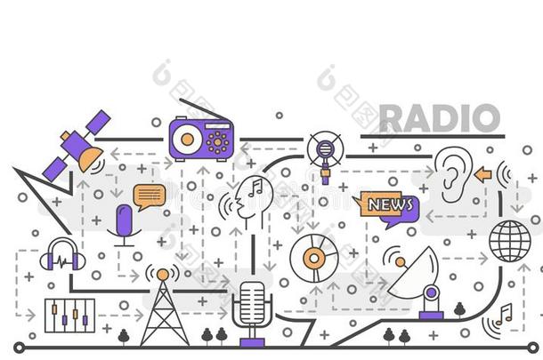 矢量薄的线条艺术无线电海报横幅样板
