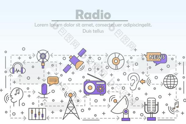 矢量薄的线条艺术<strong>无线</strong>电<strong>海报</strong>横幅样板
