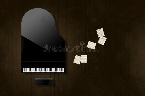 一黑的宏大的钢琴反射的软的头发挑染部分是（be的三单形式看见从阿博夫