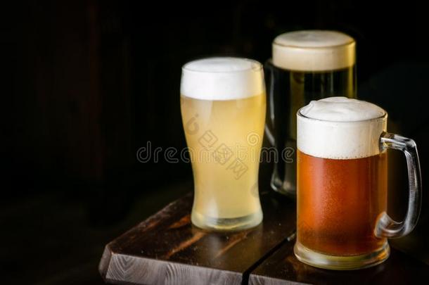 选择关于不同的类型关于啤酒采用眼镜采用酒馆后座