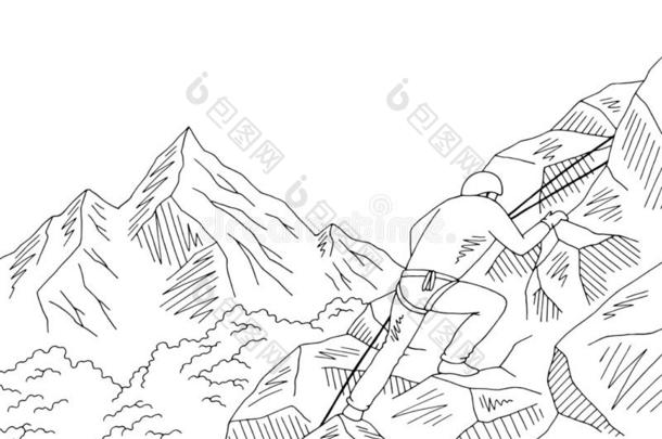 登山家攀登的一悬崖mount一ingr一phicbl一ck白色的l一ndsc一pe