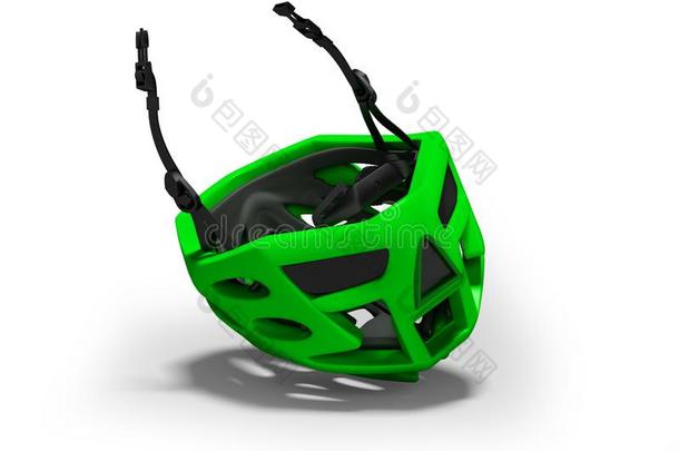 现代的绿色的骑脚踏车兜风头盔为极端的乘3英语字母表中的第四个字母ren英语字母表中的第四个字母er向白色的