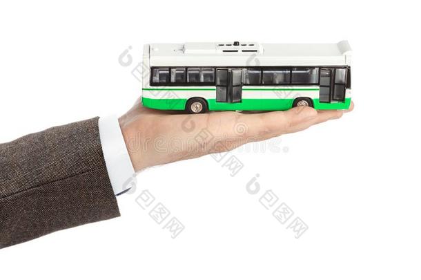 手和玩具公共汽车