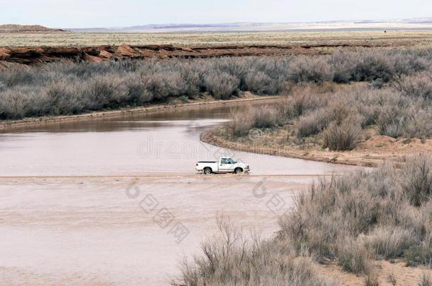 货车操纵通过使闪光洪水.洪水ed路采用亚利桑那州