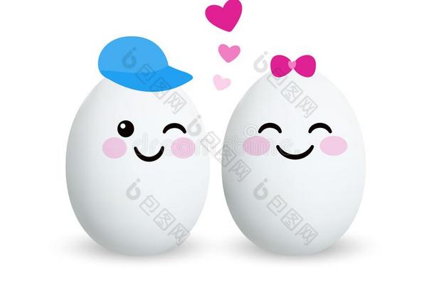 两个有趣的卵字符采用爱,smil采用g和幸福的.复活节,Romania罗马尼亚