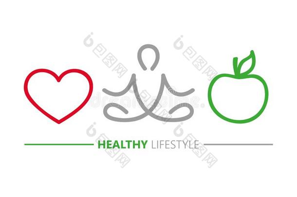 健康的生活方式观念心瑜伽和绿色的苹果