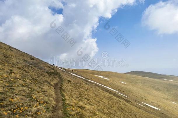 宏伟的山山峰大量的和雪和<strong>高飞</strong>的蓝色ofsky