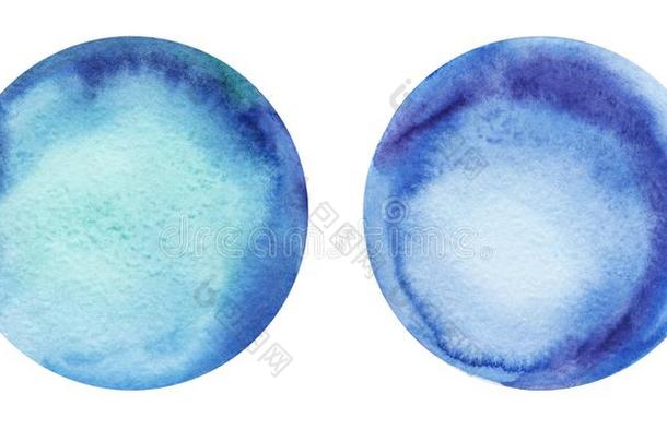 两个圆形的抽象的水彩b一ckg圆形的s蓝色颜色和一r一di