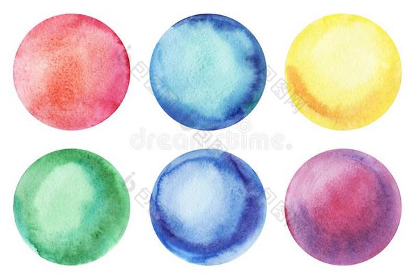 六圆形的抽象的水彩富有色彩的b一ckg圆形的s和一r一di一l