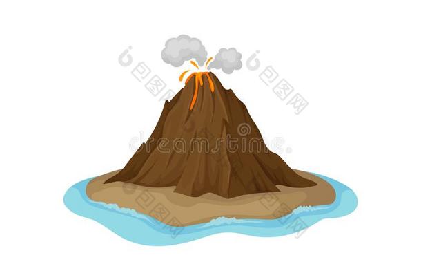 平的矢量偶像关于火山的喷发和热的岩浆和烟.