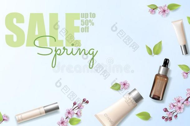 春季卖樱桃花有机的化妆品广告样板.护肤品