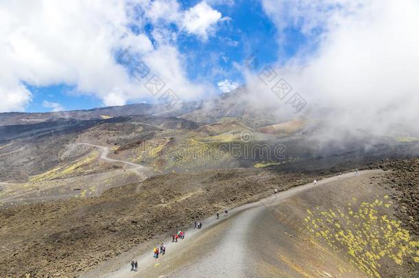 徒步旅行向登上酒精灯煮水器,酒精灯煮水器nati向al公园,西西里岛,意大利