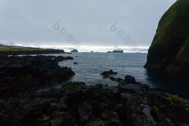 Vestmannaeyjar岛海滩一天看法,冰岛风景.叙尔特塞