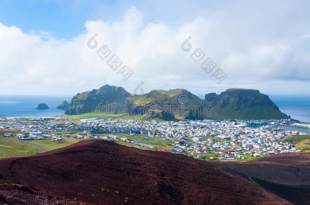 赫马岛城镇空气的看法从埃<strong>尔德</strong>费<strong>尔</strong>火山