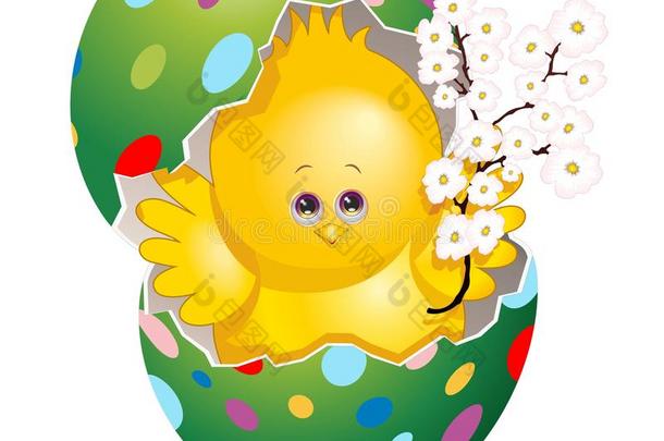 复活节漂亮的小鸡向他的富有色<strong>彩</strong>的鸡蛋佃户租种的土地春季花