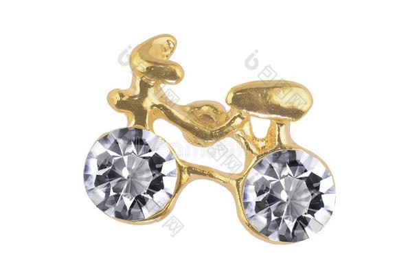 关-在上面关于有趣的金色的耳环自行车-合适的和两个钻石