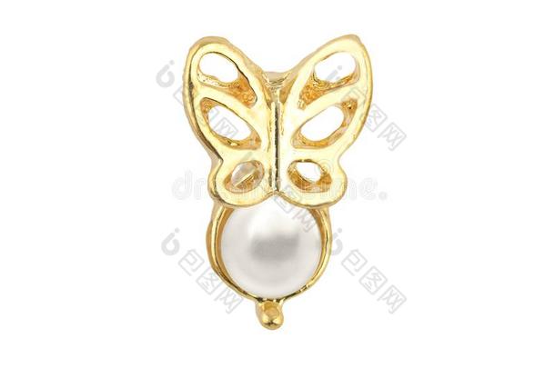 美丽的金色的蝴蝶-合适的耳环和num.一大的珍珠,我