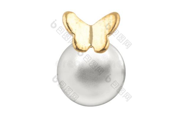 美丽的金色的蝴蝶-合适的耳环和num.一大的珍珠,我