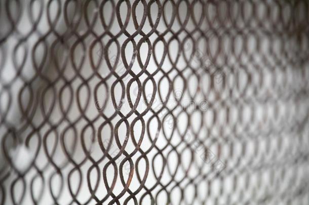 铁器金属丝网孔栅栏向白色的背景.网孔网刺激