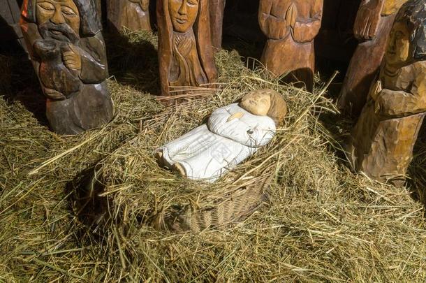 婴儿耶稣在N在ivity地点在圣诞节时间