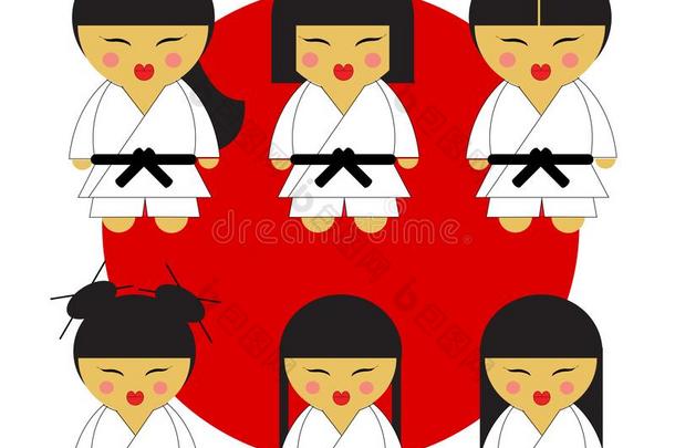 空手道女孩六日本人空手道漂亮的小的女孩s采用他们的基蒙