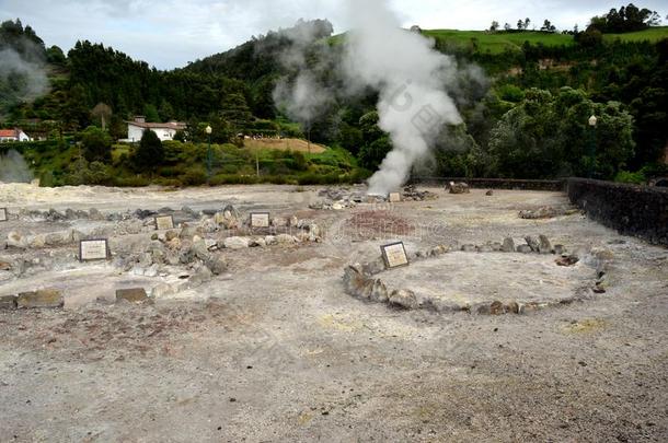 间歇喷泉,火山喷火山口热的春喷气孔起泡吸烟我