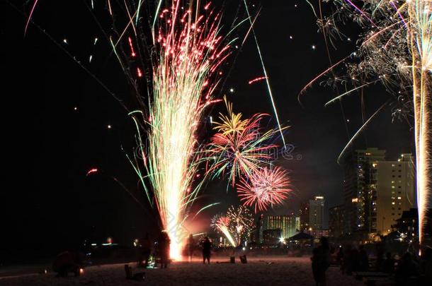 巴拿马草帽城市海滩弗罗里达州烟火时间小错庆祝pyrotechnics烟火<strong>汇演</strong>