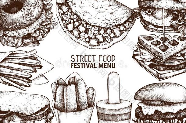 大街食物节日菜单.酿酒的草图收集.快的食物