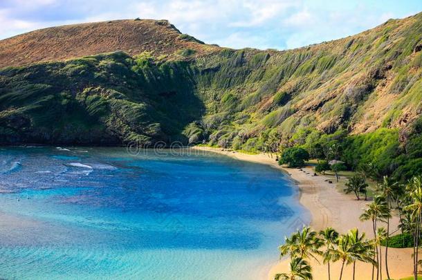 哈娜玛湾,流行的为游泳和使用水下<strong>呼吸管</strong>潜游,瓦胡岛,美国夏威夷州