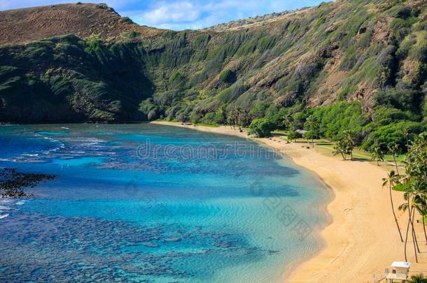 哈娜玛湾,流行的为游泳和使用水下呼吸管潜游,瓦胡岛,美国夏威夷州