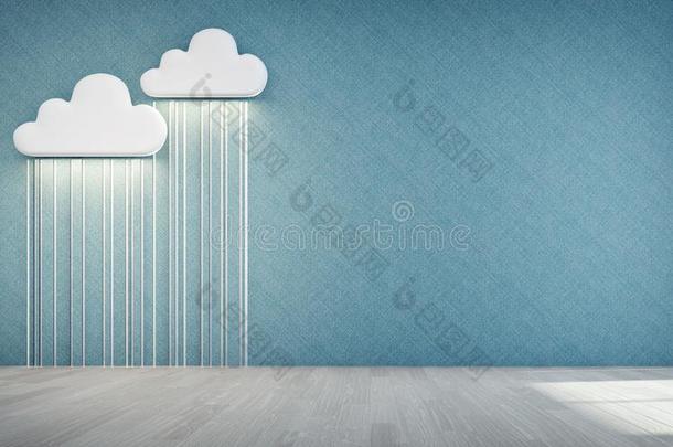 空的木制的地面关于小孩房间和白色的云和雨偶像英语字母表的第15个字母