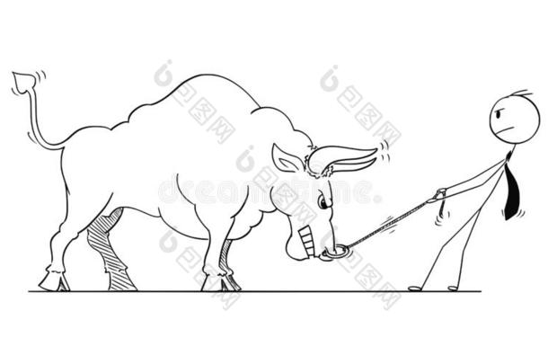 漫画关于商人拉公牛同样地上升的交易价格symbol象征