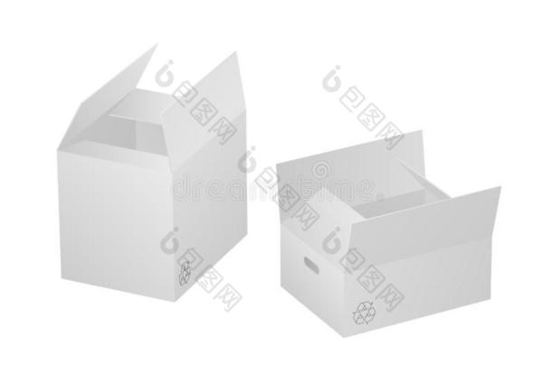 两个美丽的现实的白色的尤指装食品或液体的)硬<strong>纸盒纸盒</strong>矢量向白色的