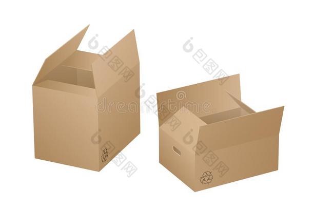 两个美丽的现实的棕色的尤指装食品或液体的)硬<strong>纸盒纸盒</strong>矢量向白色的